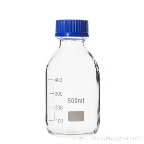 Amber Graduated Glass Reagent/Media Bottle with Blue Screw Cap